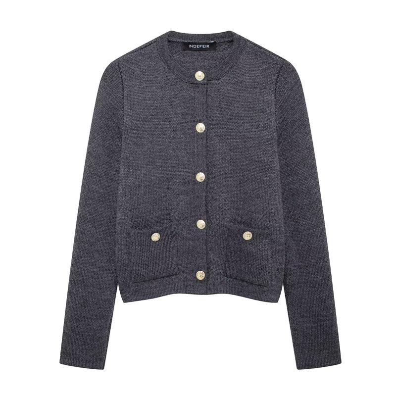 2025 Autumn/Winter New Arrival European & American Style Round Neck Long Sleeve Knit Cardigan