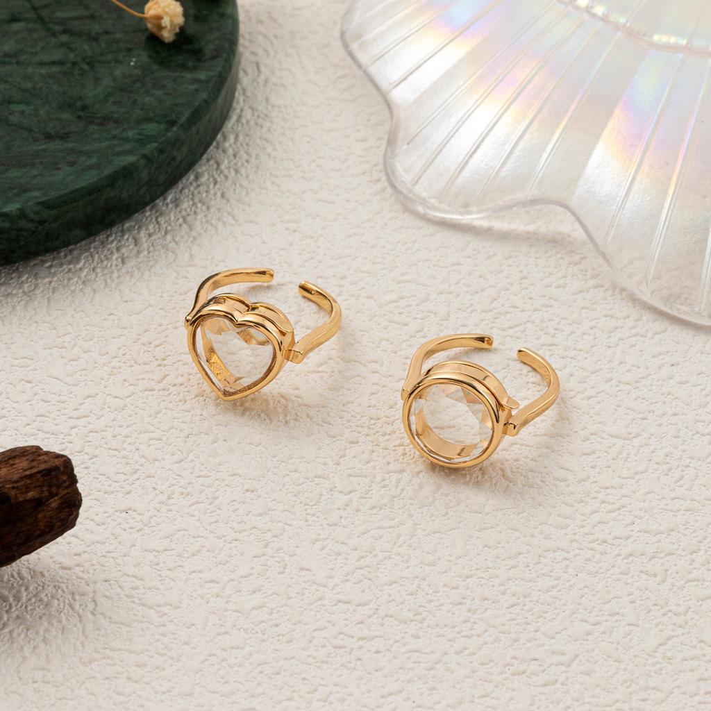 Scatola ad anello circolare a forma di cuore molto venduta apribile accessori in zircone colorato fai-da-te placcata oro