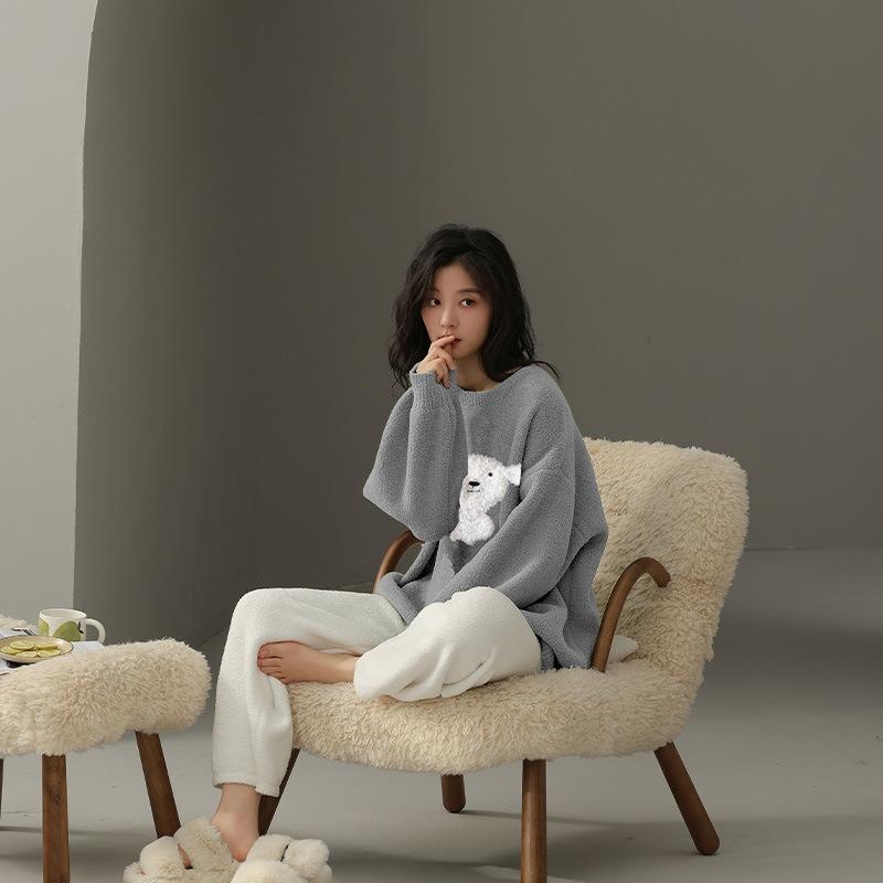 Coral Velvet Pajamas Women Autumn Winter Cashmere and Thick Women Can Wear Warm Home Clothing Set Can Be Worn Outside Sleepwear