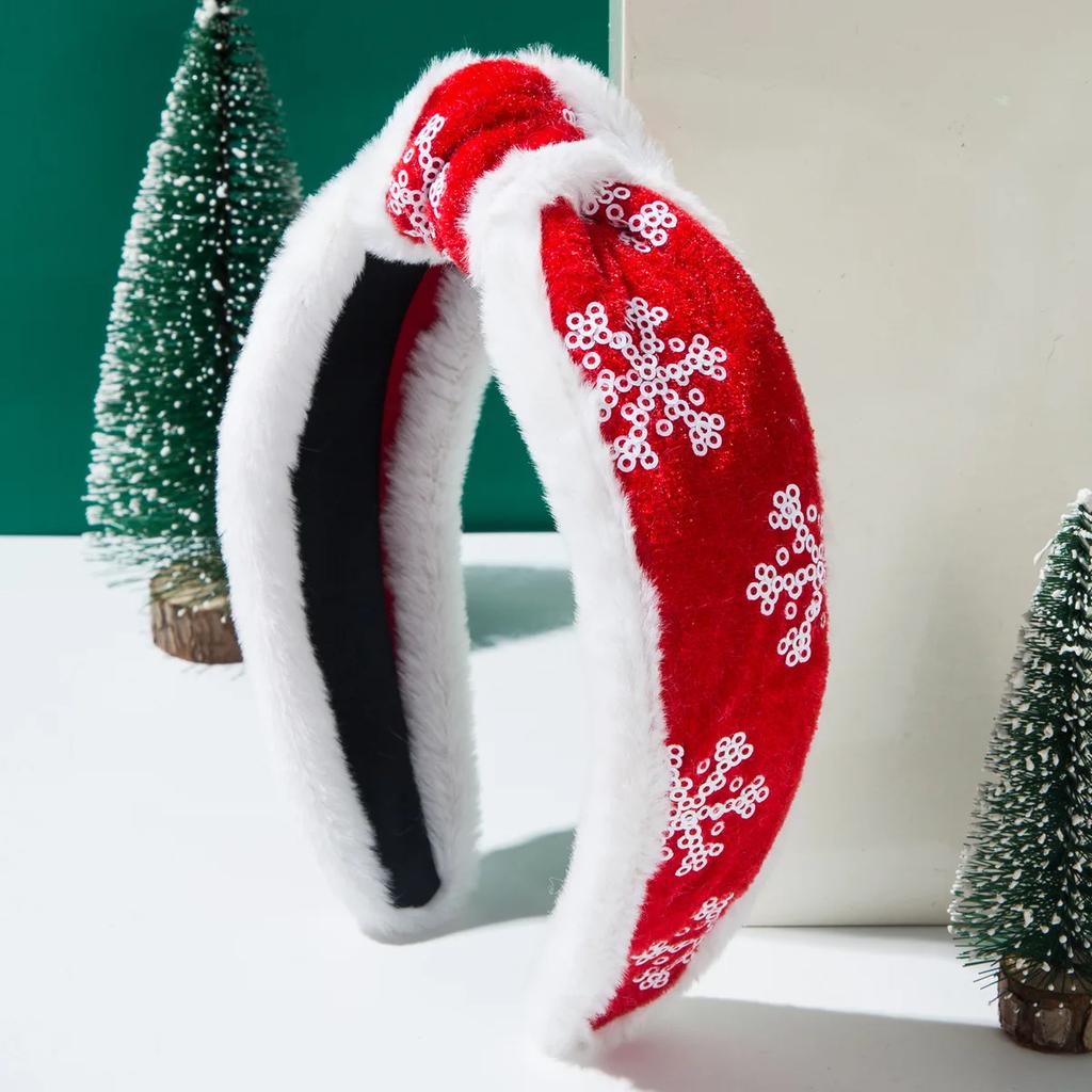 New Christmas Autumn and Winter Xiaoxiangfeng Printed Fabric Plush Hemming Festive Headband