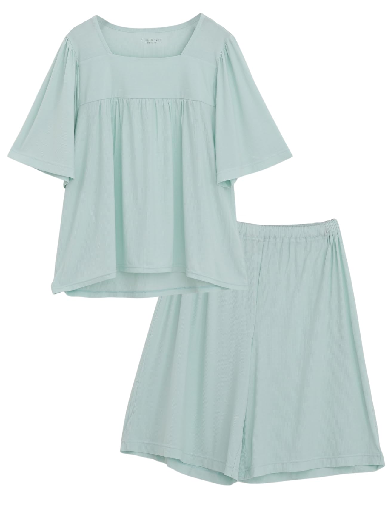 

SUIMIN CARE Трикотажные пижамы в рубчик, короткие и розовые, и размеры, и LL, женские, с рукавами, шортами, летние, зеленые, S, M, L, (С, Зеленый) зелёный