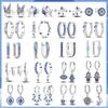 Sparkling Blue Zircon Hoop Earrings Pave U Shape Star Devil Eyes Circle S925 Drop Earring Fit Original Party Jewelry
