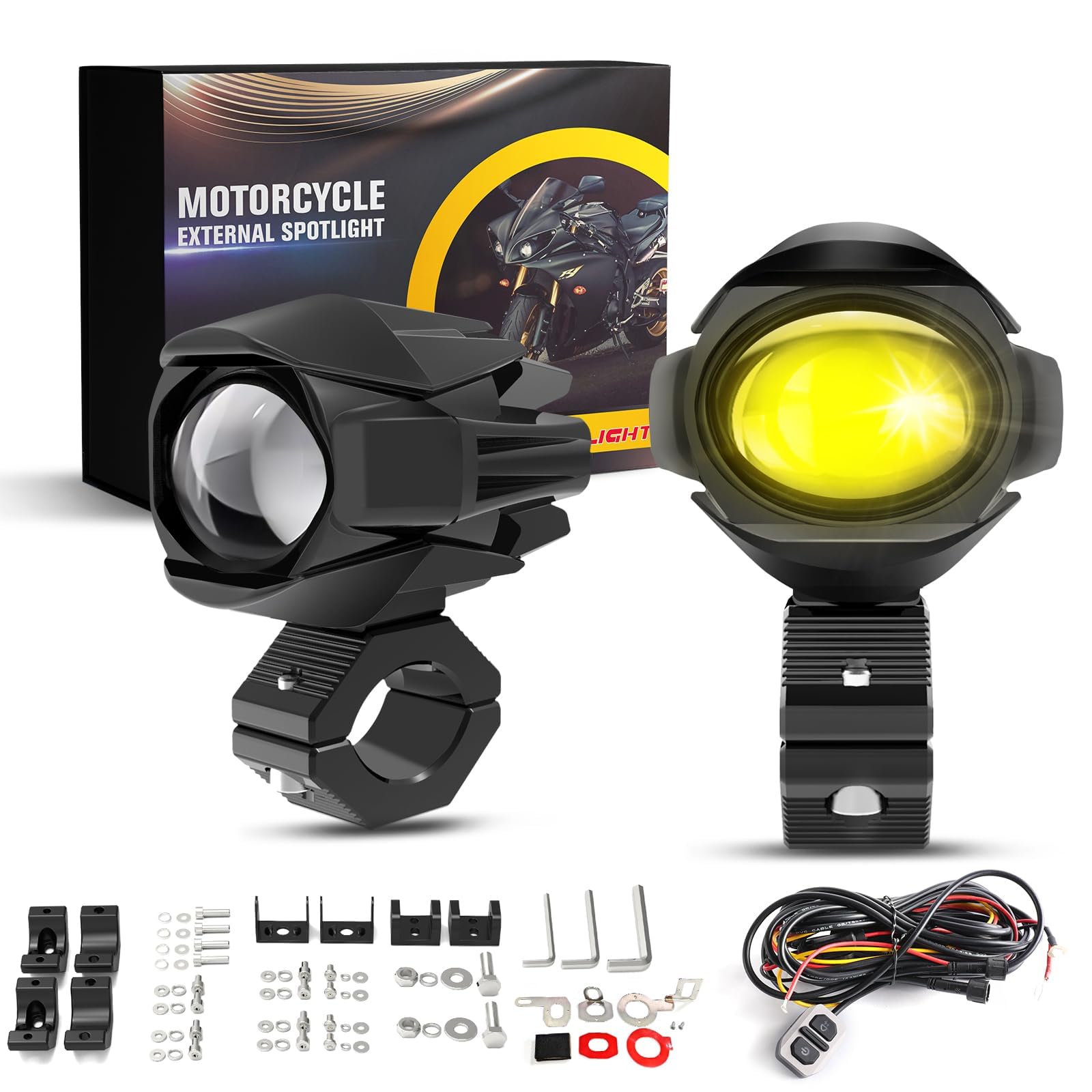 

Противотуманные фары для мотоцикла 20000LM 60W Противотуманные фары для мотоцикла 2 цвета Белый Желтый 7 режимов освещения Высокая яркость Водонепроницаемый удлинитель в комплекте 12 В