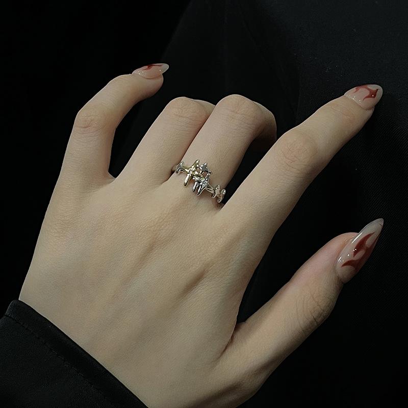 Color Separation Cross, High-End Open Ring, French Fold Irregular Stacking, Niche Design, Personalized Ring, Women