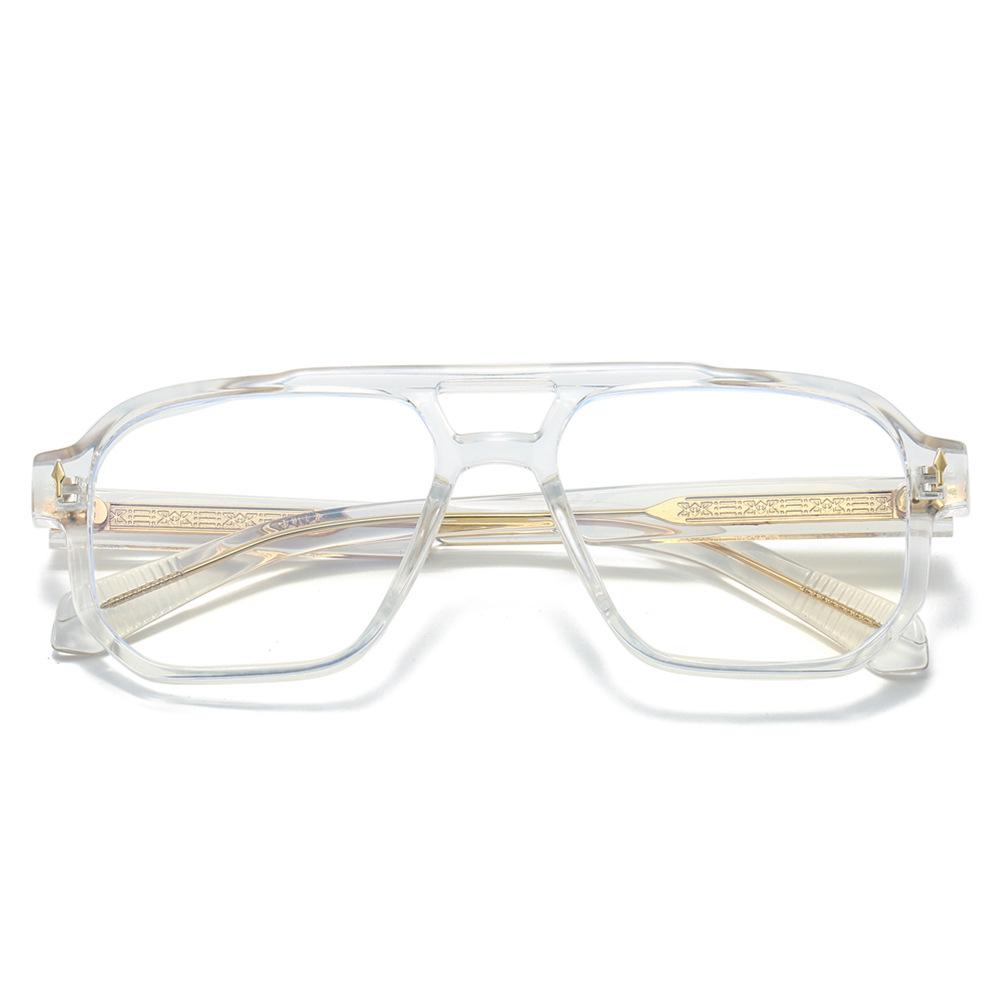 

Trendy European & American Double Bridge Flat Lens Glasses with Wood Grain Frame - High-End Fashion for Myopia Blue Light Blocking