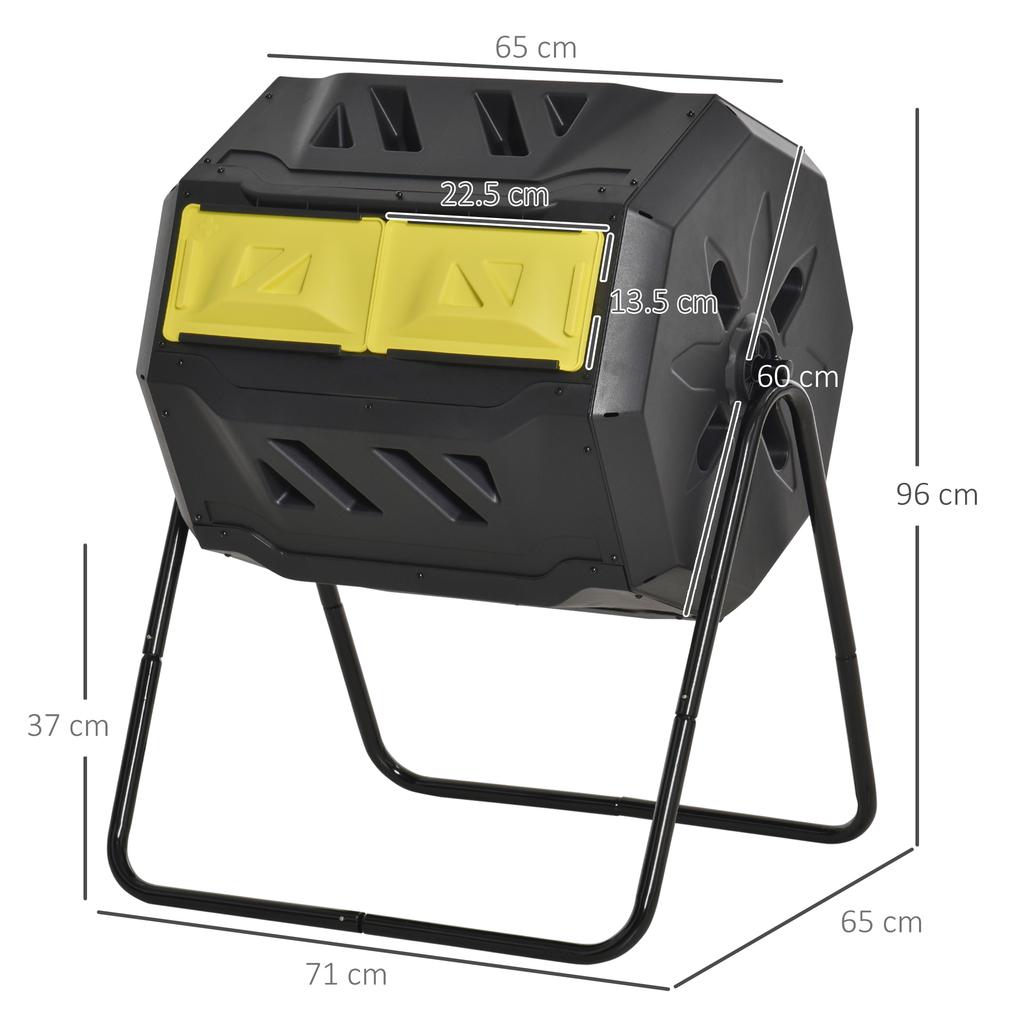 160L 360 degrees Rotating Dual Chamber Composter - Yellow