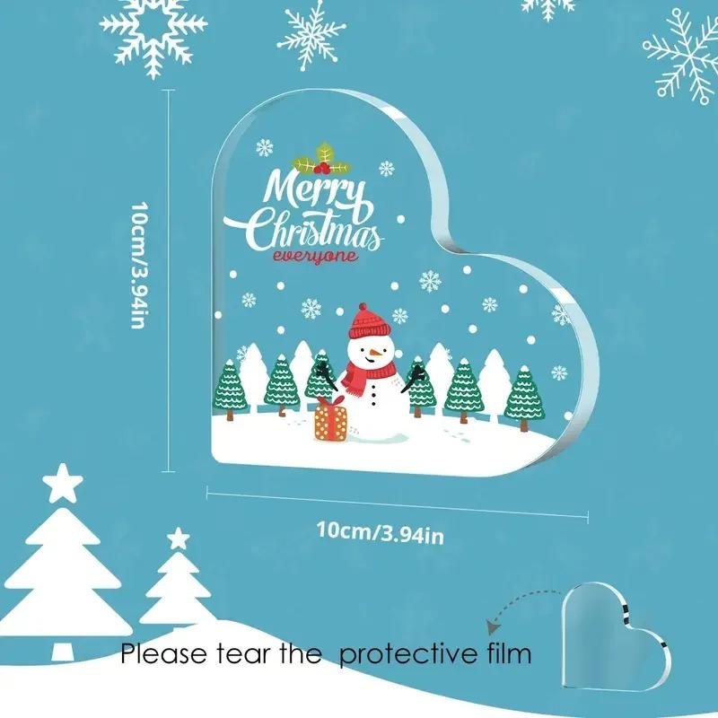 2D Flat Contemporary Acrylic Heart-Shaped Christmas Desktop Decoration Plaque, Home Decor Plaque Hanging Wall Art Decorative Garden Decoration for Roo
