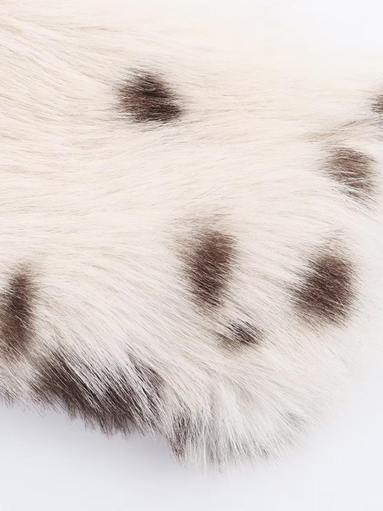 Women's Collar Long Sleeved Spotted Faux Fur Winter Coat