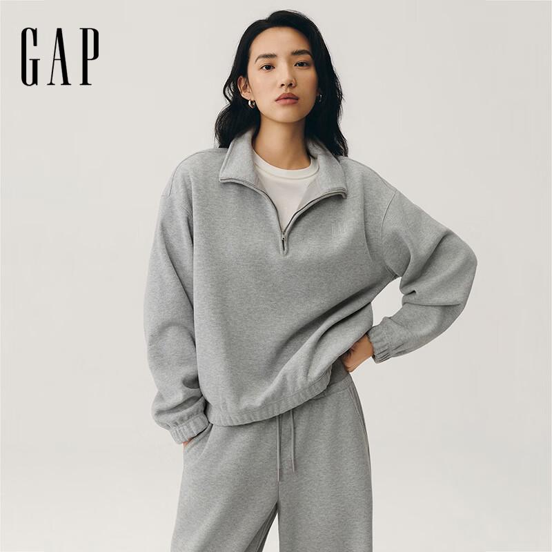 Gap Women's Logo Embroidered Half-Zip Stand Collar Fleece Sweatshirt