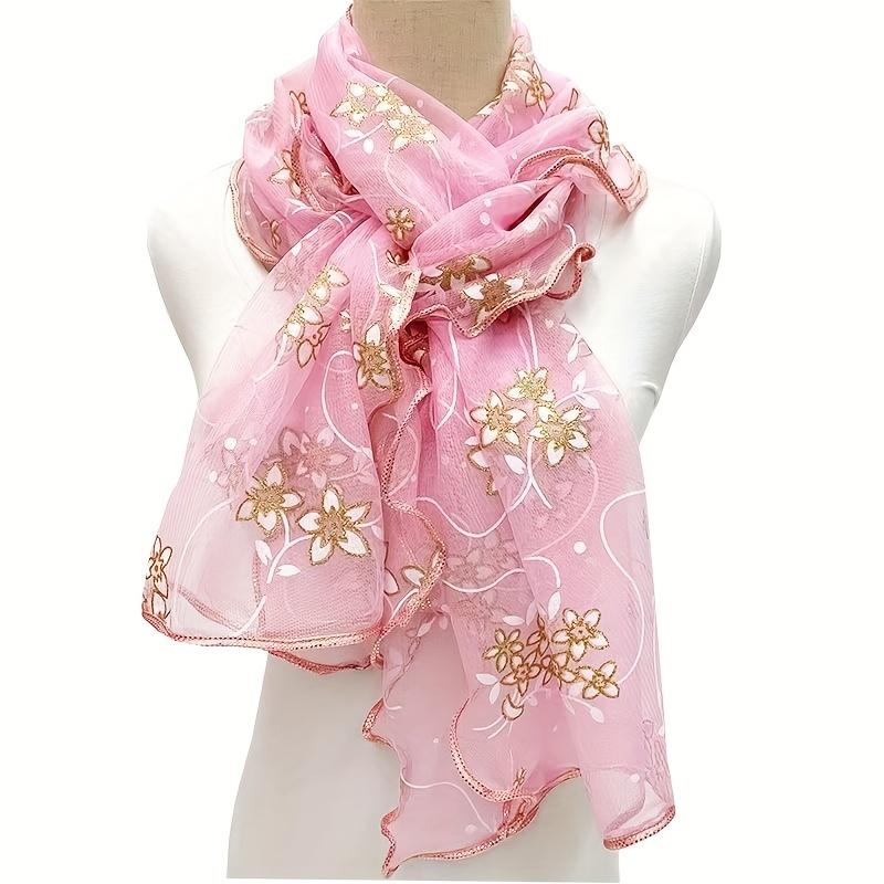 Bufanda con bordado de flores y volantes para mujer, chal transpirable elegante de Color sólido, envoltura para la cabeza, Hijab a prueba de viento para exteriores, turbante, toalla de playa de viaje