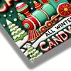 Vintage Candyland Metal Wall Art - Winter Candy Cane Lane Ticket Decor with Colorful Train & Gingerbread, 7.87x11.81 Inch Outdoo