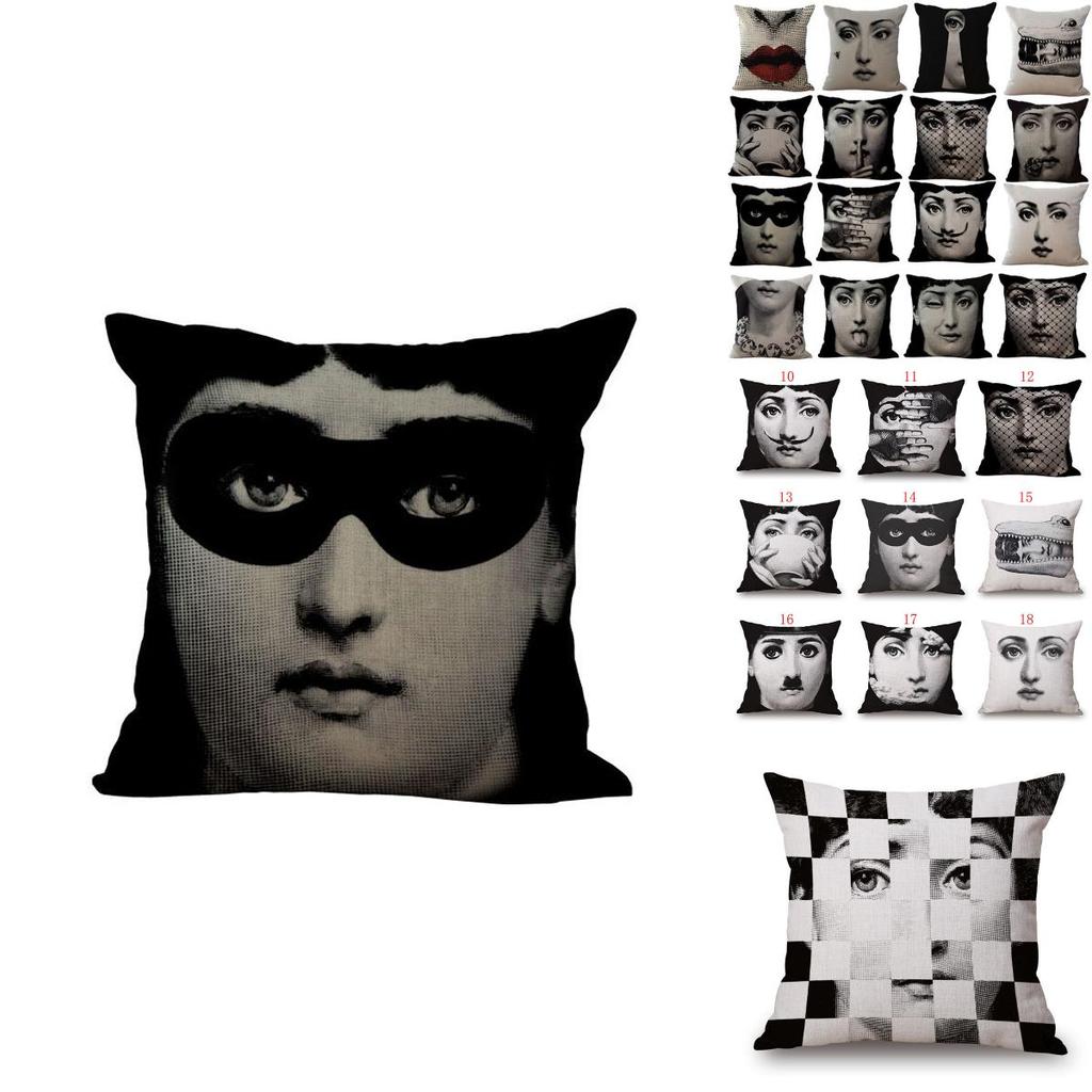 Stylish Linen Vintage Piero Fornasetti Face Waist Cushion Cover For Home And Office Decor