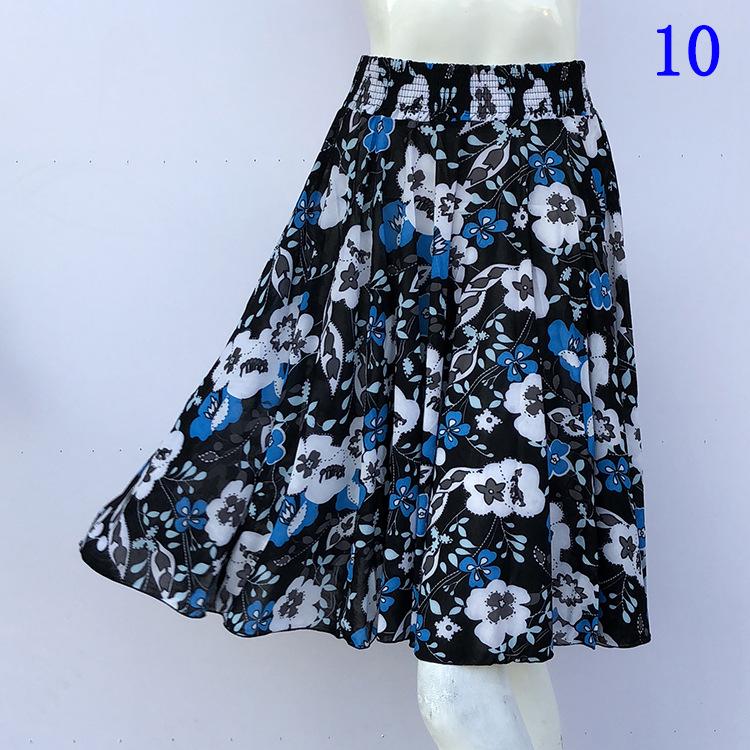 Floral Ice Silk Summer Midi Skirt with Elastic Waist for Middle-Aged & Elderly Women