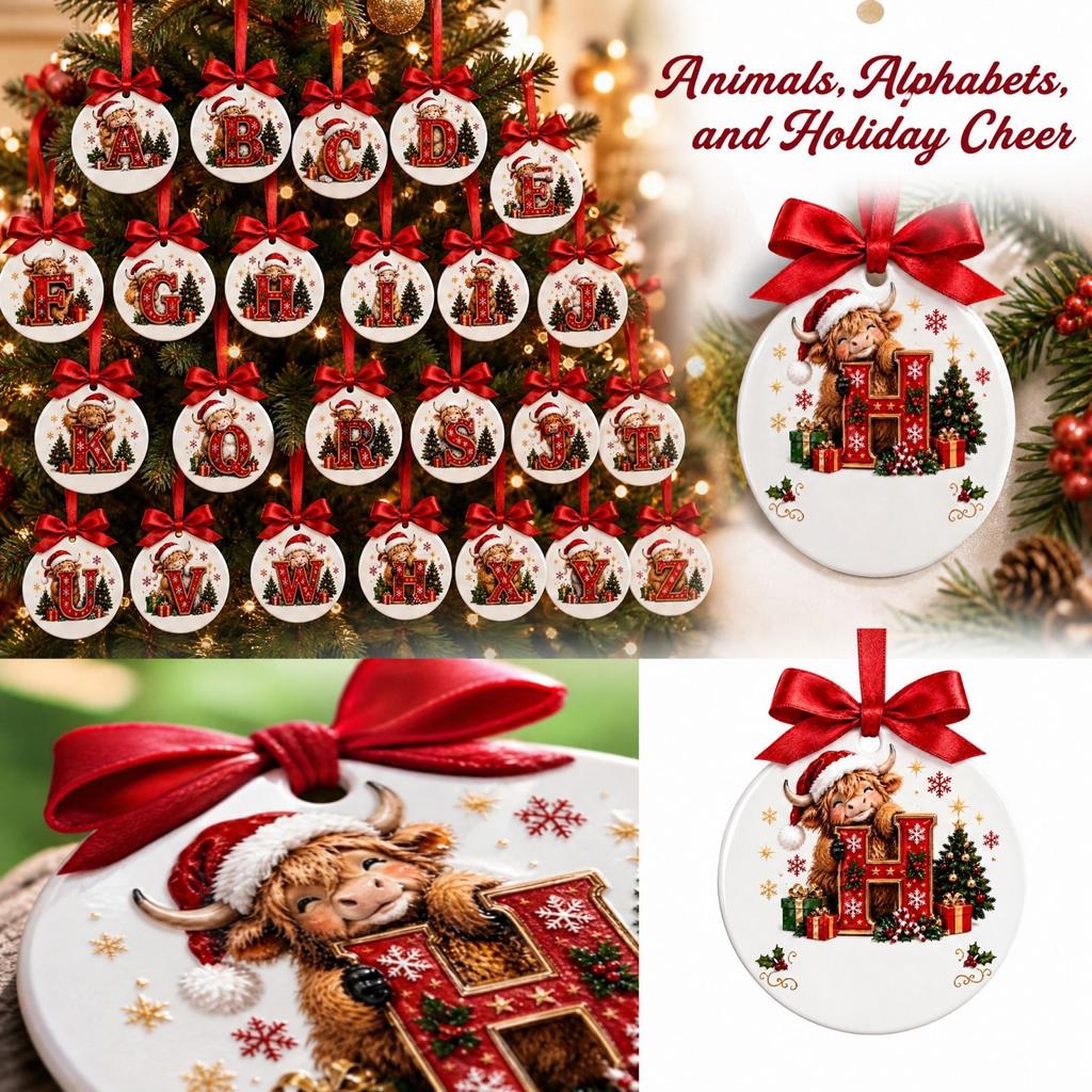 Christmas Animal 26 Letters Hanging Ornaments, Christmas Holiday Decorations