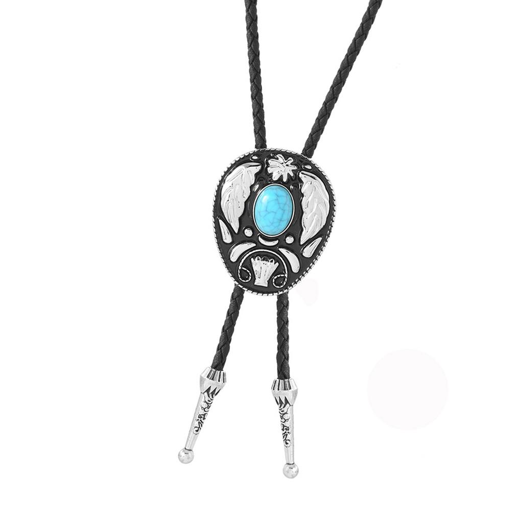 Geflochtene Schnur Bolo Krawatte mit Gravur Stein Anhänger Cowboy Krawatte Halskette Landhausstil Bolo Krawatte Cowboy
