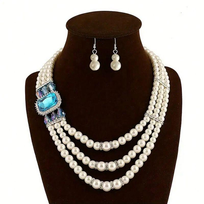 Fashion Style Fashion Exaggerated Handmade Imitation Pearl Rhinestone Flower Multi-Layer Necklace Bride Photo Studio Wedding Photography Accessories