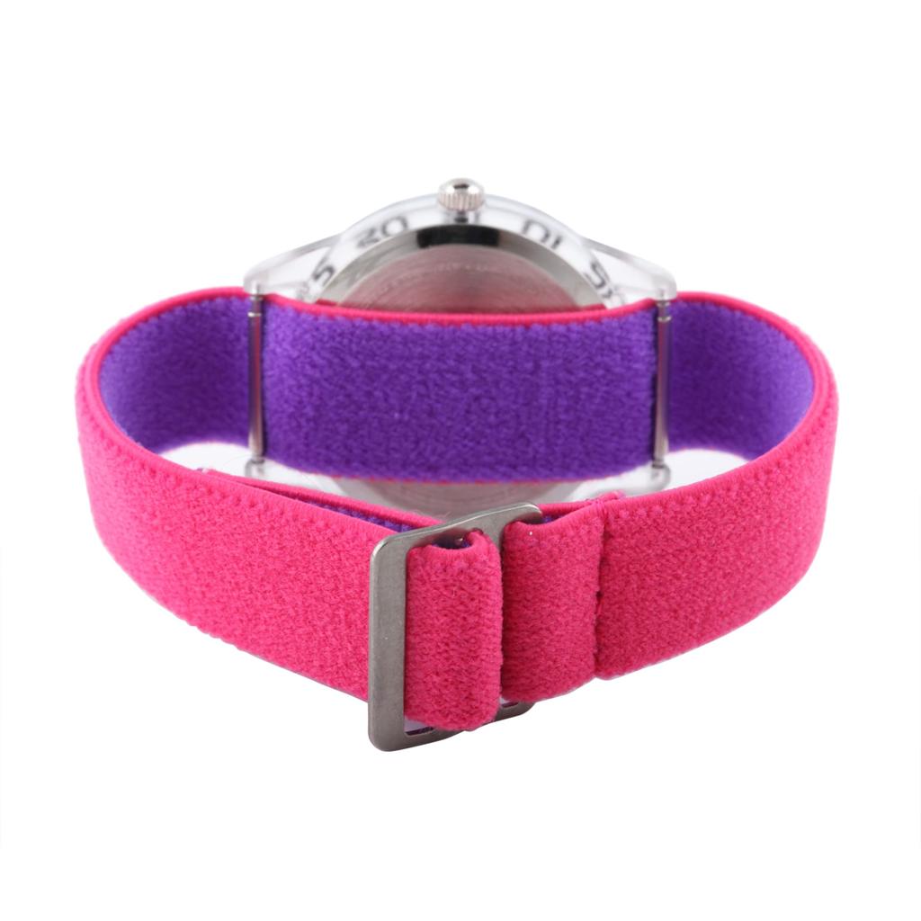 Disney Minnie Mouse Kids Bezel Stainless Steel Time Teacher Analog Nylon Strap DK Pink Dark Classic Watch, Clear, Purple. ,