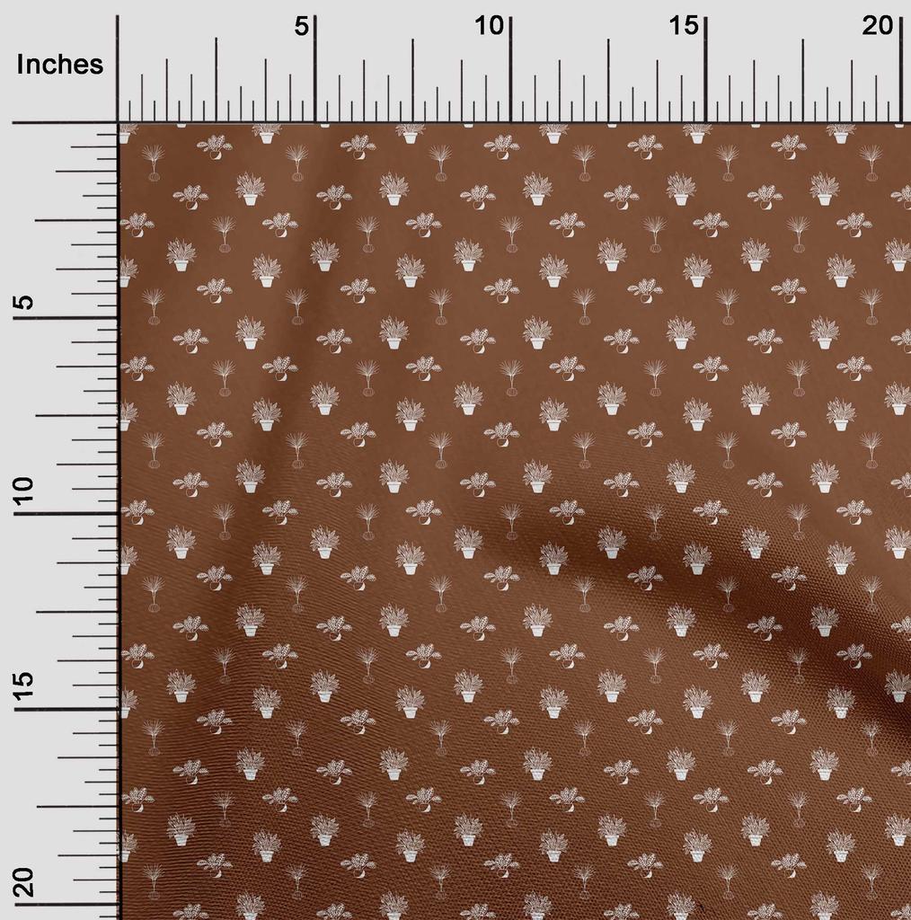 oneOone Cotton Flex Brown Fabric Plants In Vase Sewing Material Print Fabric By The Yard 40 Inch
