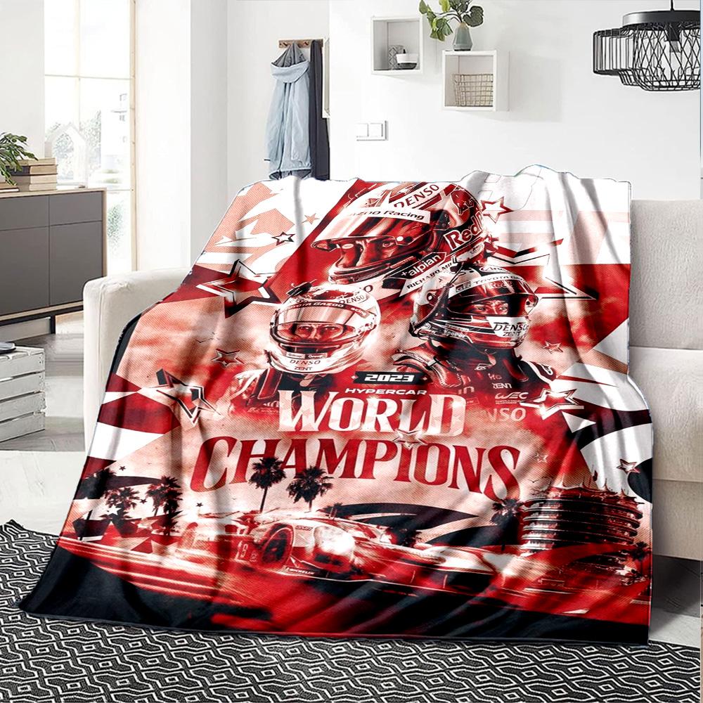 Racing World Champion Race Car Helmet Print Flannel Blanket Soft Warm Throw Blanket Motorsport Fan Sofa Decor