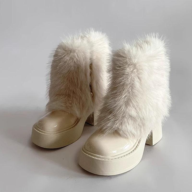 Fashion Comemore Fashion Warm Short Boots Thick Bottom Winter Velvet Fur Snow Boots for Women Chunky High Heels Female Platform Botines