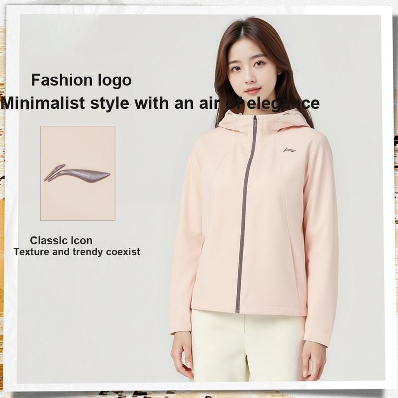 Li-Ning Lightweight Running Long Sleeve Hooded Sports Windbreaker Women Outerwear Peach-Pink AFDW104-9