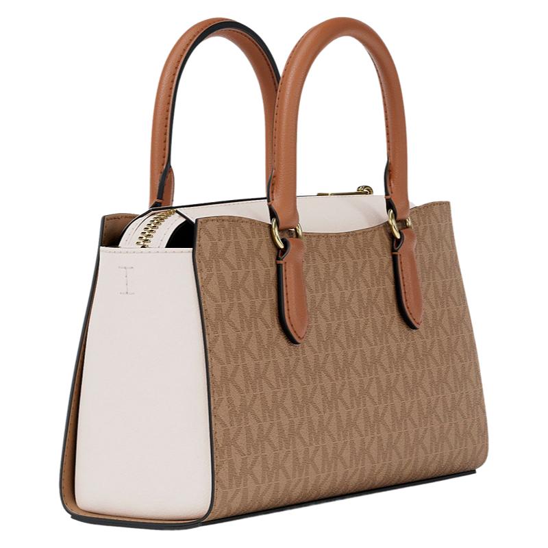 Michael Kors Mk Arden Monogram Pattern Faux Leather Tote Bag Small Women Tote Bags Camel Cream 35S6G4XM5B-260