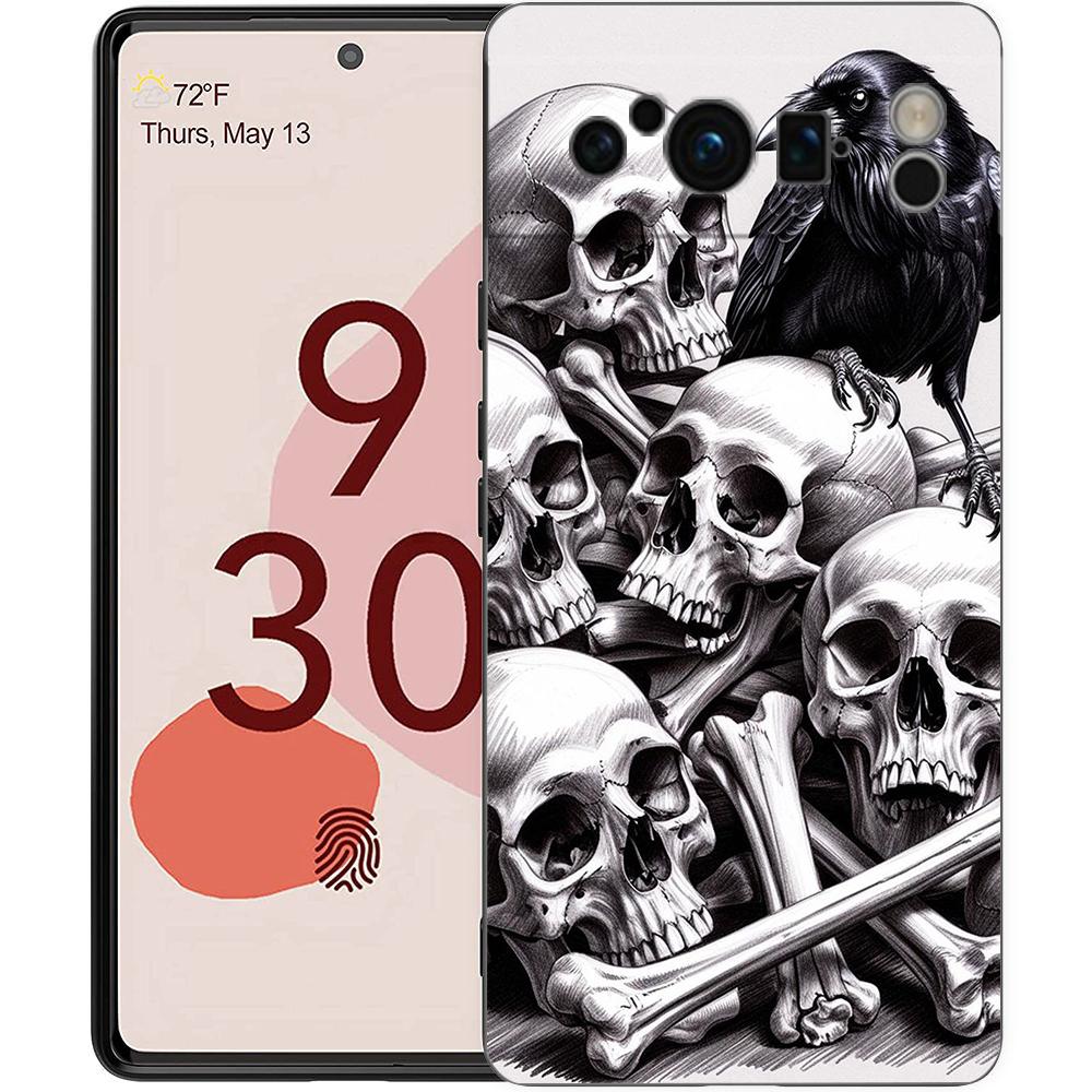 Raven Crow Skull Pattern Phone Case Cover for Google Pixel 9 8 7 6 7A 6A Pro Shockproof Soft TPU 9 Pro XL Shell Capas Fundas