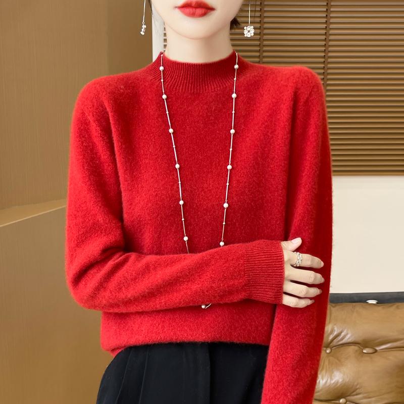 

Женский кашемировый свитер Qinghe cashmere 30% кашемир 70% шерсть мягкий, теплый и модный. L красный