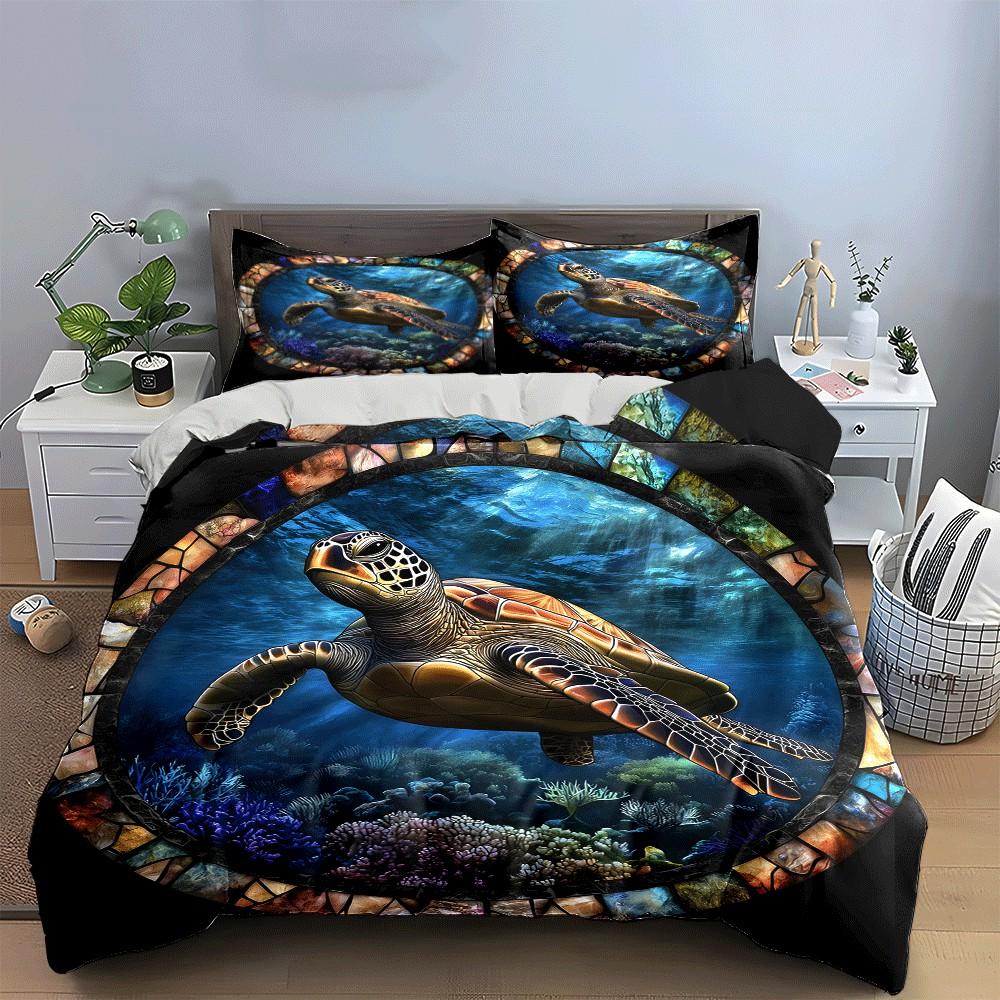 Marine Life Art Decor Set Exquisite three-piece bedding set gift for kids and adults