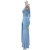 2026 European & American Women's Sleeveless U-Neck Slim-Fit Evening Gown with Waist-Cinched Ribbon
