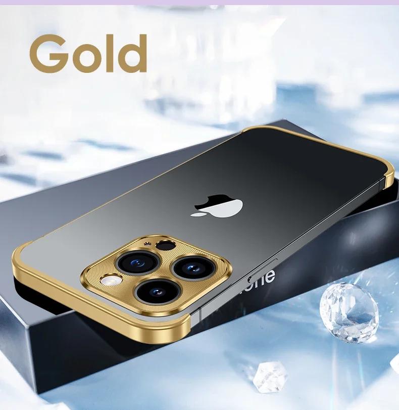 

Aluminum Metal Frameless Bumper Camera Lens Protector Case for 16 15 14 13 12 Pro Max Plus 16Pro 15Pro I Phone i15 Cover Metal&For iPhone 12 золотой