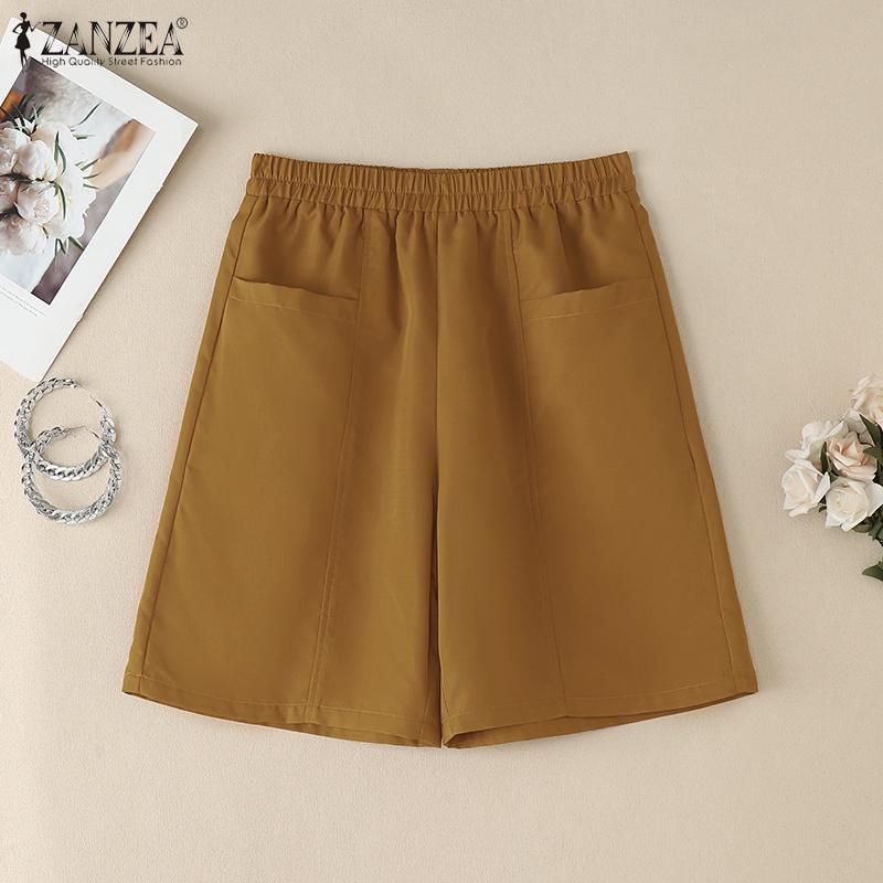 ZANZEA Women Casual Loose with Pocketed Elastic Waist Shorts