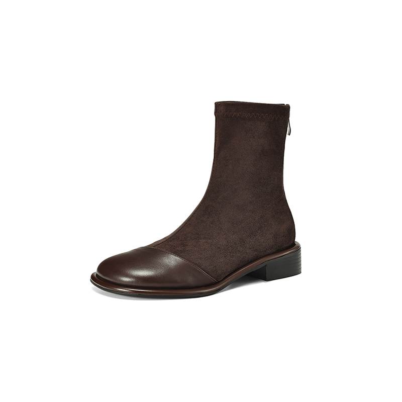 Krazing Pot Flock Autumn Winter Shoes Low Heels Size 43 Stretch Boots Back Patch Work Street Wear Elastic Ankle Boots