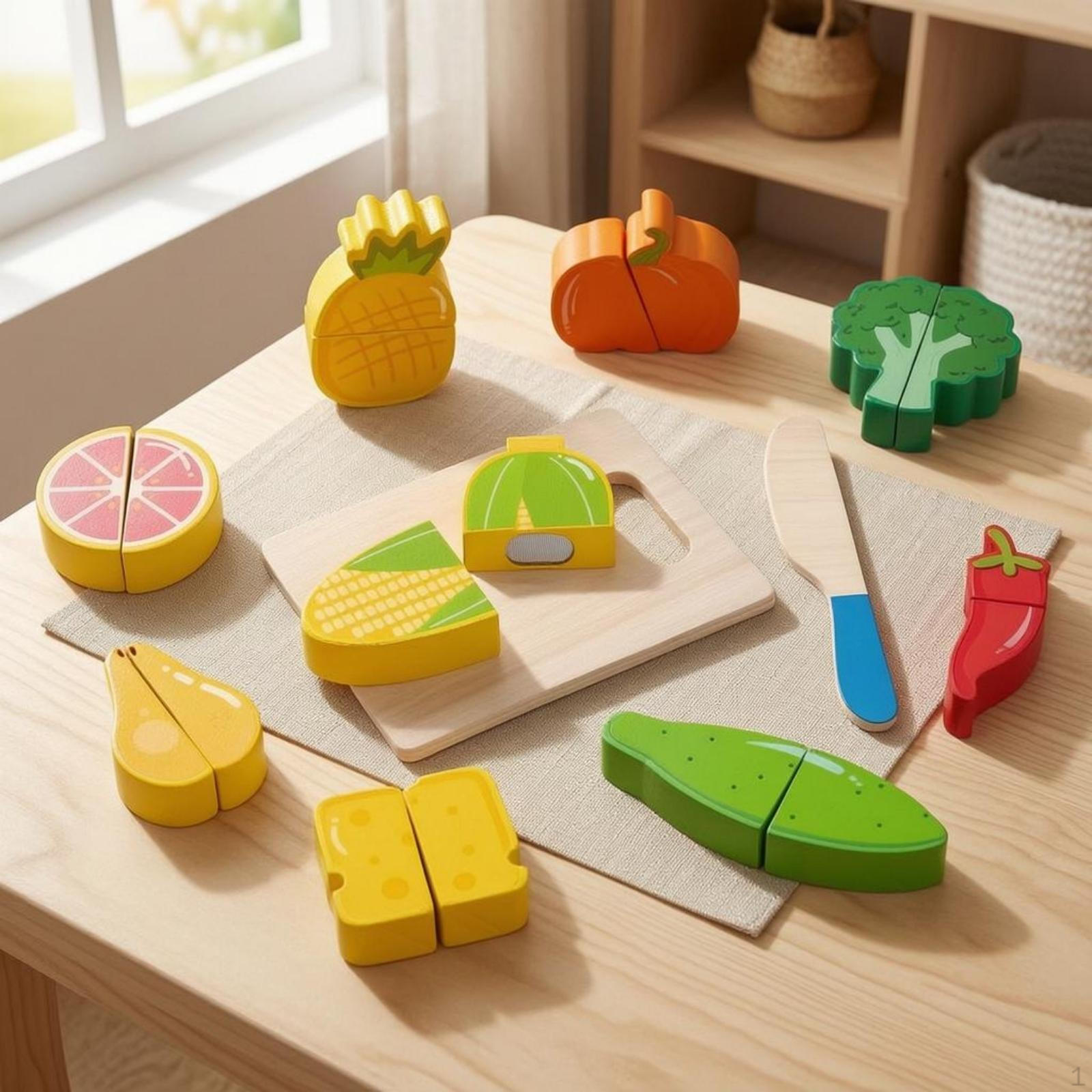 Wooden Fruit Cutting Set SliceApart Sliceable Play KitchenSet Brightly Painted Toy