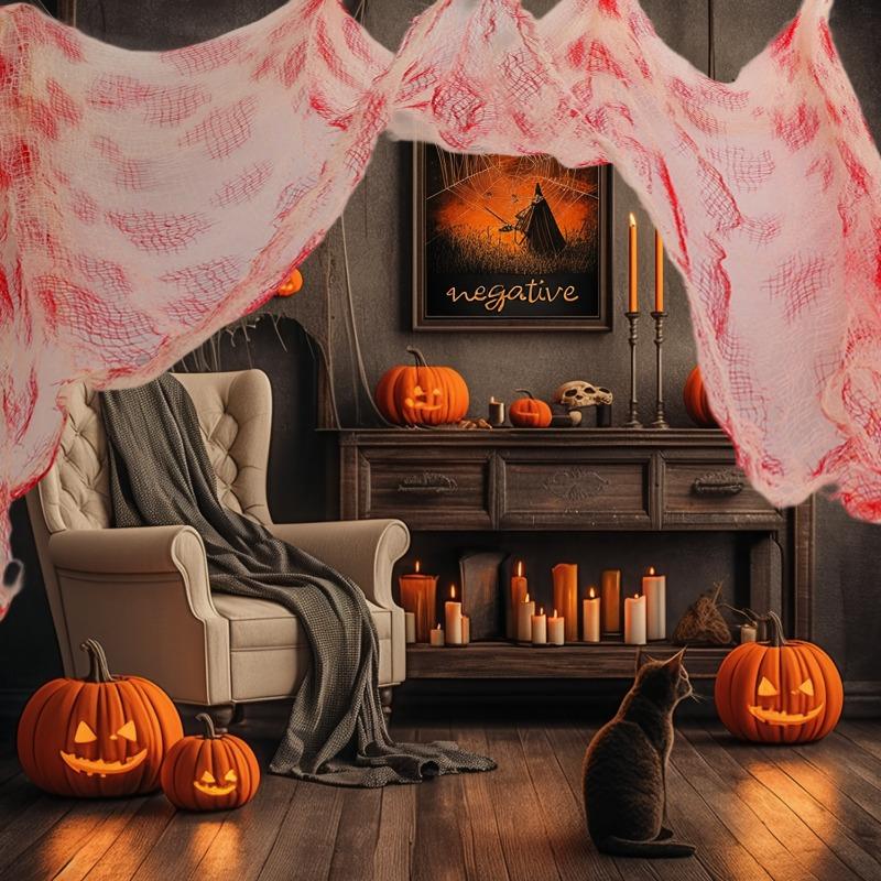 55x200cm Halloween Realistic Blood Stain Fabric Loody Curtain Mummy Shroud Party Decor Haunted House Supply Washable Prank Prop