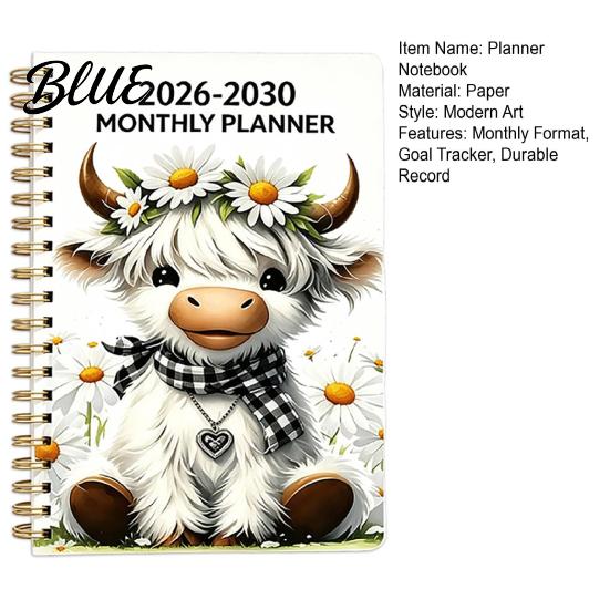 Five Year Success Growth Diary 2026‑2030 5‑Year Monthly Planner Cute Highland Cow Cover Calendar Notebook Organized Life Planner for Students 60