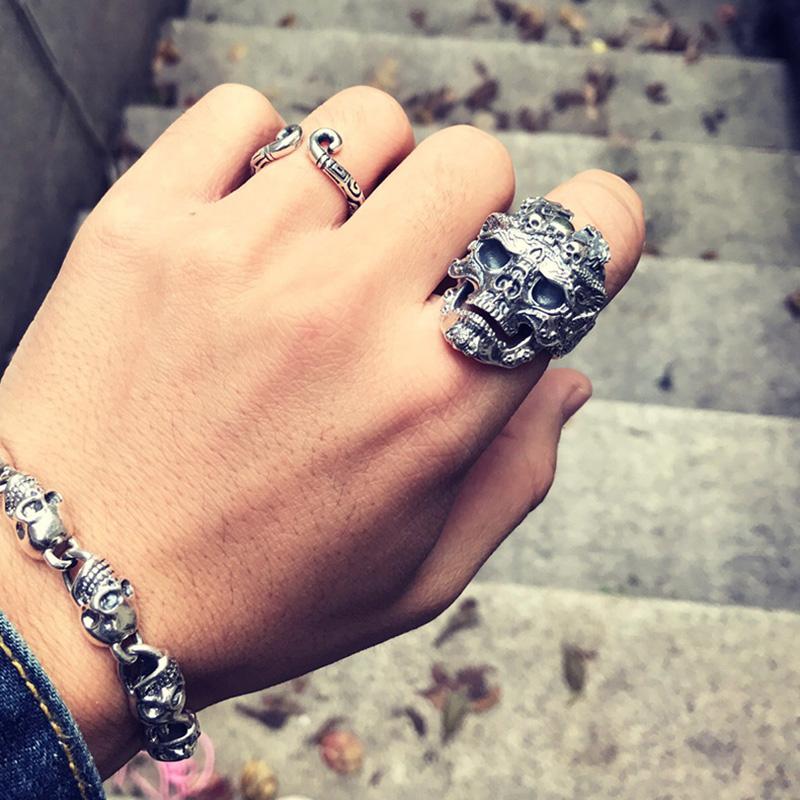 Men Pop Sterling Silver Skull Shape Open Ring