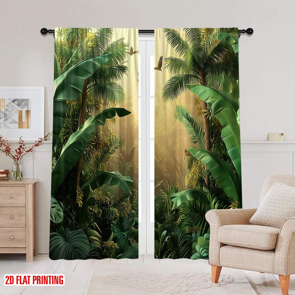 2D Flachdruck 2 Stück Bunte Sommergardine Dschungelpflanzen Maschinenwaschbar Polyester, Ohne Strom Vielseitig Perfekt für