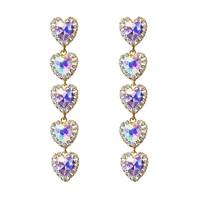 European-American Heart-Shaped Rhinestone Zirconia Earrings