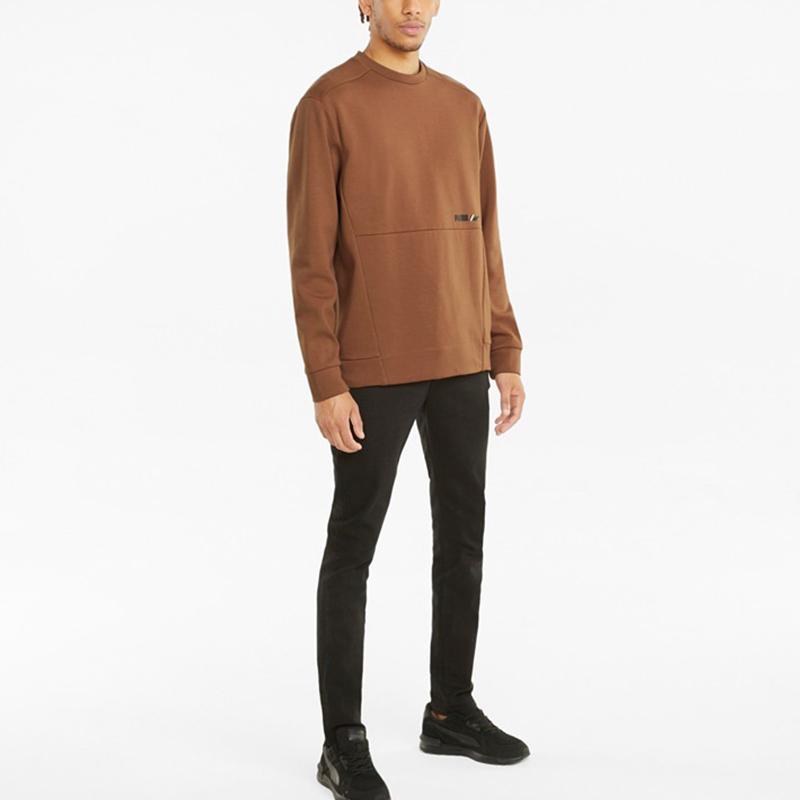 Puma Winterized Crew Neck Sweatshirt with Logo Print and Fleece Lining Men Tops Light-Brown 846545-17