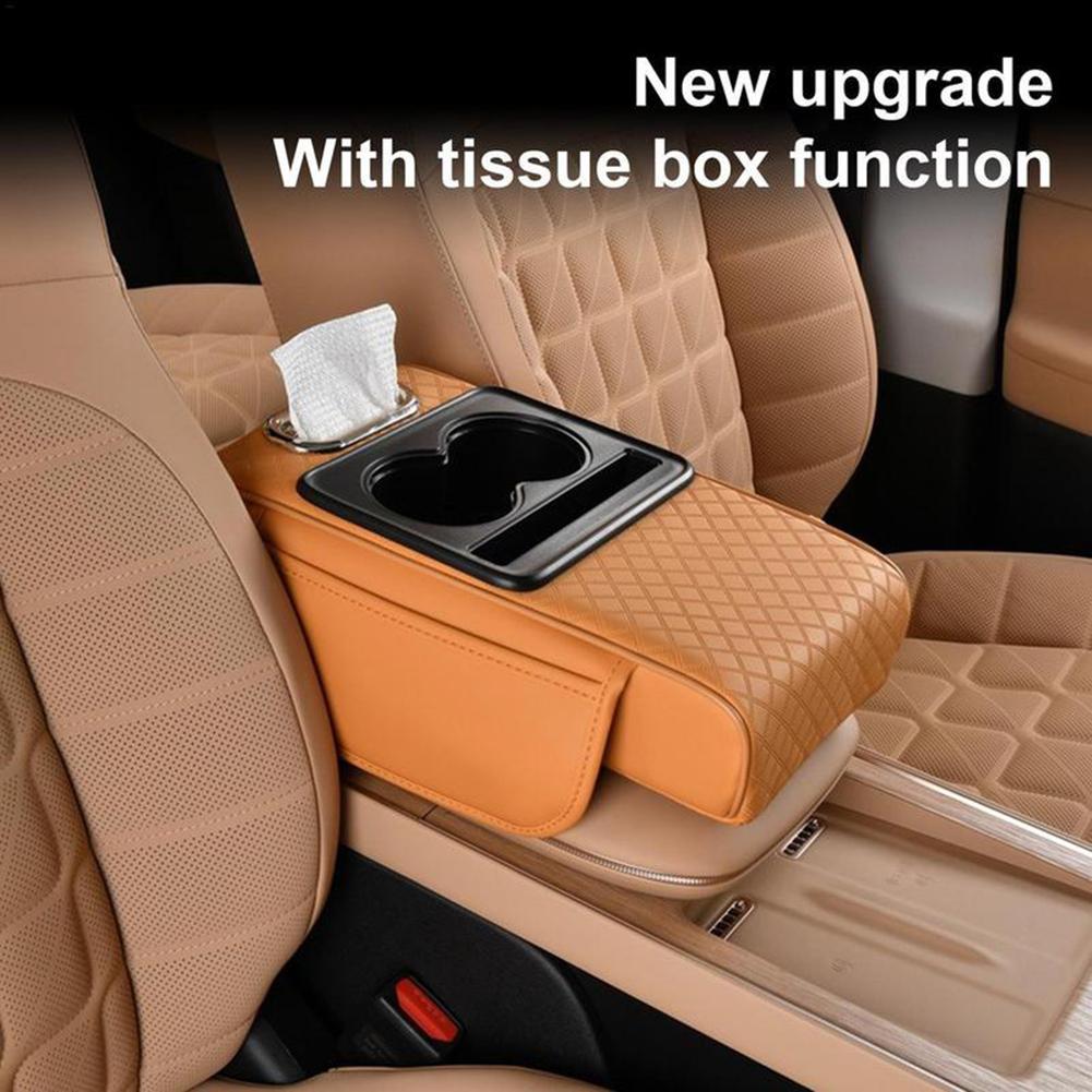 Car Armrest Box 7.5cm Thicken Height Pad Arm Rest Cushion With Pocket Tissue Cup Holder Memory Cotton Elbow Support Height Pad