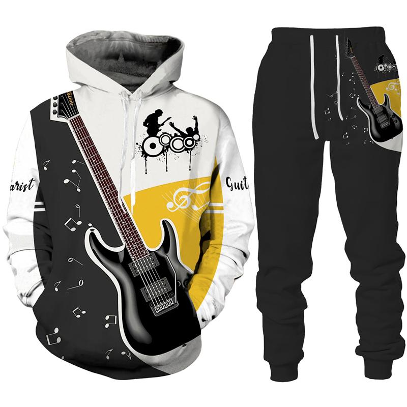 Rock Music Guitar 3D Print Hoodie/Suit Men's Tracksuit Casual Sweatshirts+Pants Set Hip Hop Streetwear Spring Autumn Clothing