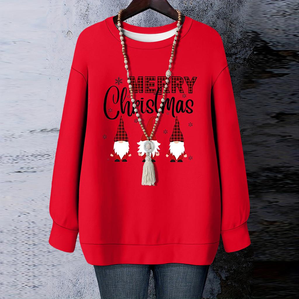Ladies' Christmas Printed Round Neck Long Sleeved T-shirt Sweatshirt Top