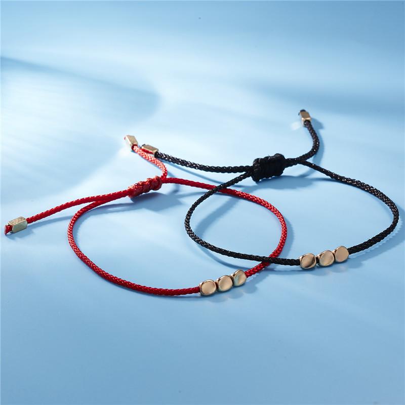 Handgemachte tibetisch-buddhistische kreative unregelmäßige Kupferperlen rot schwarzes Seil Glücksarmband Amulett für Frauen Männer Paar Armbänder