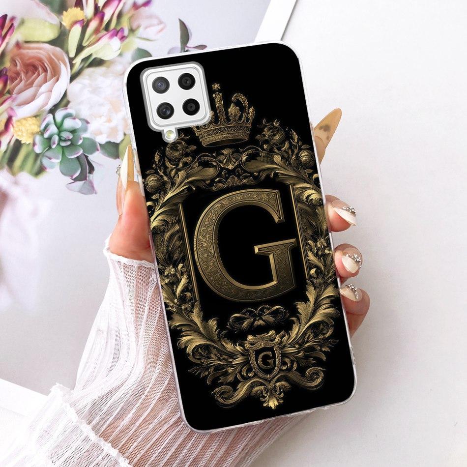 For Samsung Galaxy A22 4G 5G Royal Crown Initial Letter Couple Phone Case For Samsung A22 A225F Soft Silicone TPU Covers Bumpers