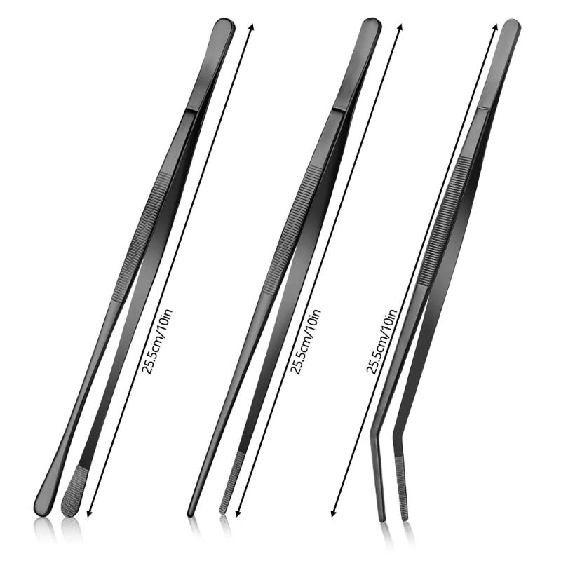Set of 3 Kitchen Tongs Stainless Steel Easy to Clean Long Tweezer for Cooking Heat Resistant Easy Grip for Handling