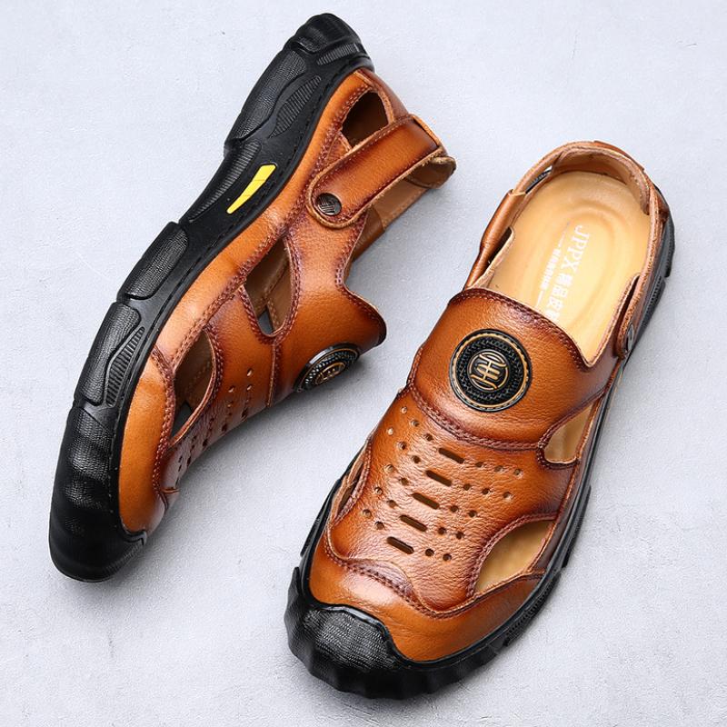 

Мужские кожаные сандалии, летняя мужская обувь, пляжные сандалии, мужские модные удобные уличные повседневные кроссовки, классическая мужская обувь 44 коричневый