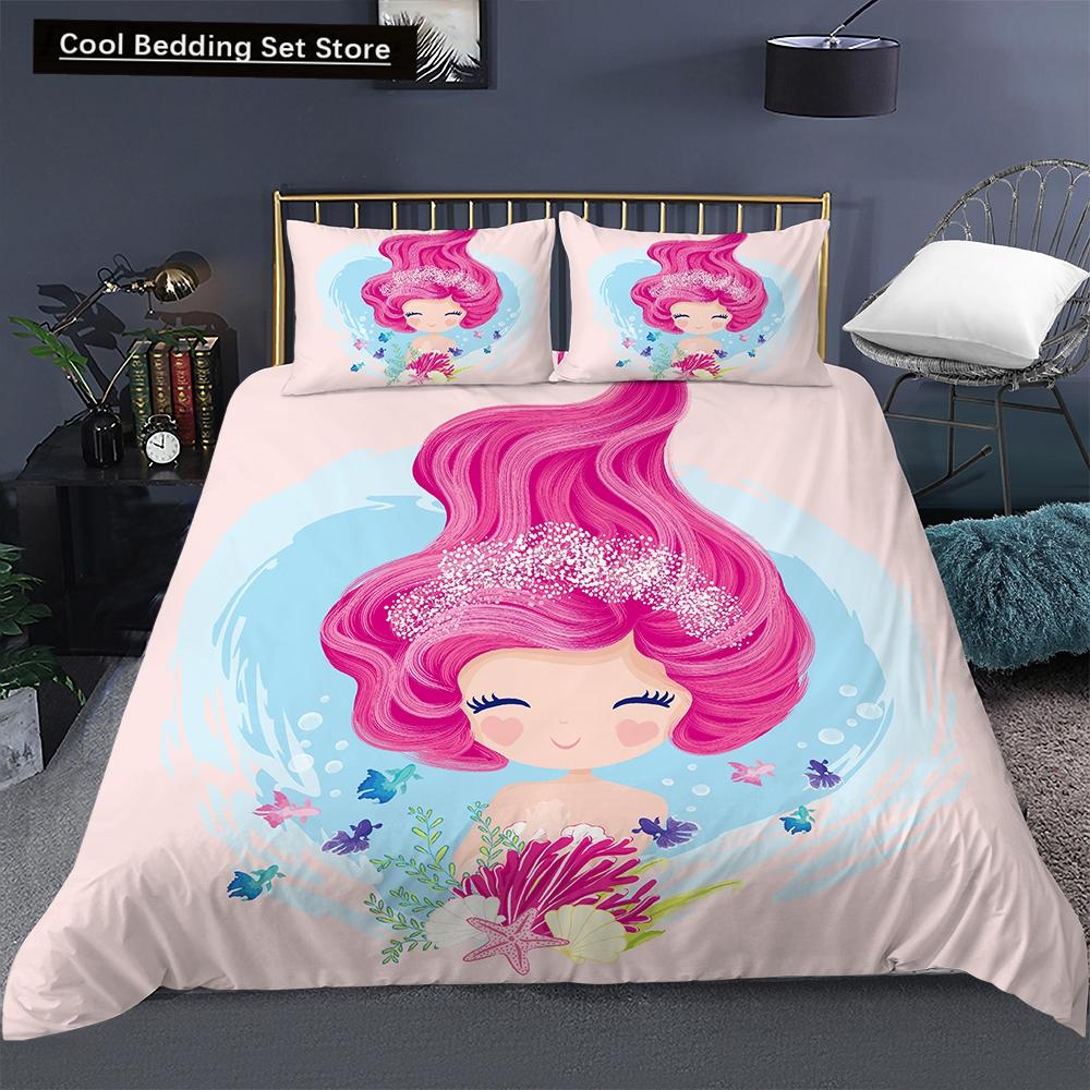 Bedding Set Crib Duvet Cover For Baby Kids Children Cartoon Mermaid Girls Princess King Queen Twin 2/3Pcs Polyester Quilt Cover