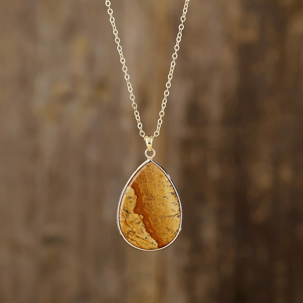 Hot-selling simple natural stone water drop pendant copper-plated real gold necklace couple daily jewelry gifts