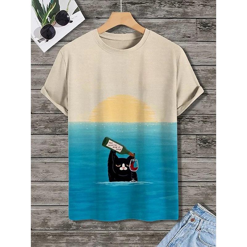 Herren Tier Lustige Katze Bedrucktes T-Shirt Kurzarm T-Shirt Tops 3D-Druck O-Ausschnitt Shirts Party Sommer Lässig Herrenbekleidung